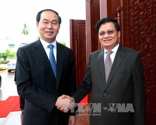 Presiden Vietnam, Tran Dai Quang melakukan banyak pertemuan dengan para pemimpin RDR Laos - ảnh 1
