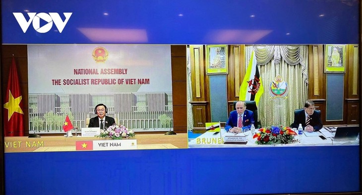 Parlamentspräsident Vuong Dinh Hue führt virtuelles Gespräch mit Vorsitzendem des Gesetzgebungsrates Bruneis - ảnh 1