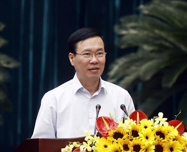 Presiden Vietnam, Vo Van Thuong Hadiri Konferensi Evaluasi Sepuluh Tahun Pelaksanaan Strategi Pembelaan Tanah Air - ảnh 1