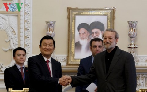 Chủ tịch nước Trương Tấn Sang hội kiến Chủ tịch Quốc hội và Chủ tịch Hội đồng Nhận thức hòa hợp Iran - ảnh 1