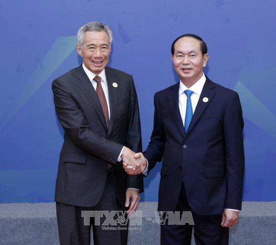 Pres. Vietnam, Tran Dai Quang menerima PM Singapura, Lee Hsien Loong - ảnh 1
