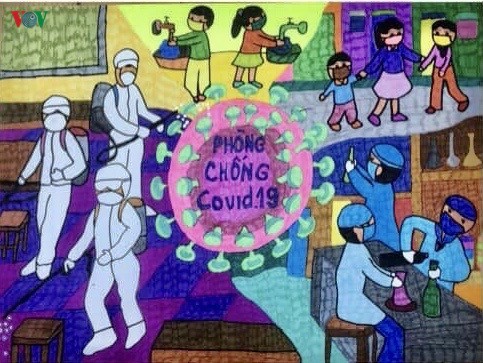Ученики в провинции Кантхо нарисовали рисунки на тему борьбы с короновирусом - ảnh 12