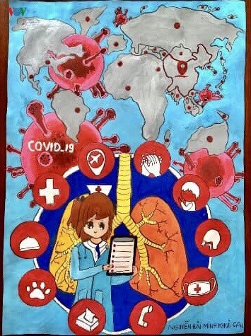 Ученики в провинции Кантхо нарисовали рисунки на тему борьбы с короновирусом - ảnh 5
