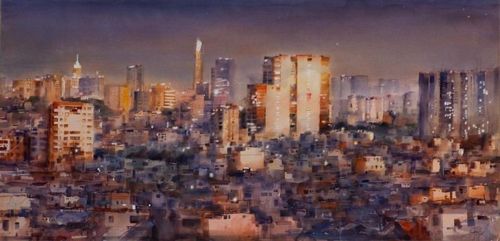 Город Хошимин через акварельные картины художника Доан Куока - ảnh 6