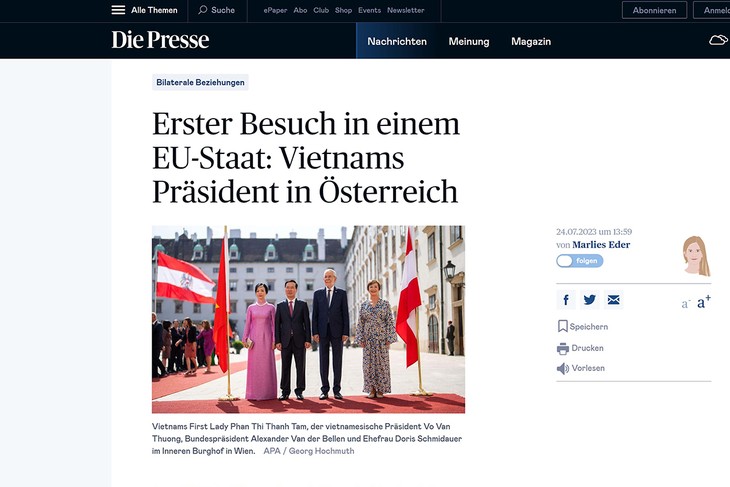 Австрийские СМИ подробно освещают визит президента Во Ван Тхыонга - ảnh 1