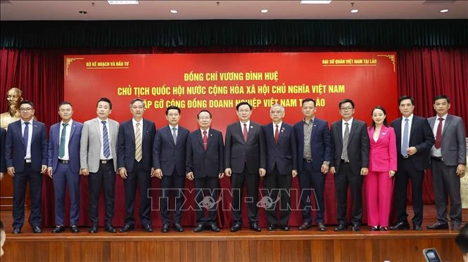 Председатель Национального собрания Выонг Динь Хюэ провел встречу с представителями бизнеса и вьетнамской общины в Лаосе - ảnh 2