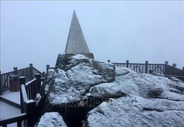 Snow covers top of Mount Fansipan - ảnh 1