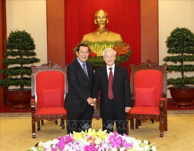 Tổng Bí thư, Chủ tịch nước Nguyễn Phú Trọng tiếp Chủ tịch Đảng Nhân dân Campuchia, Thủ tướng Chính phủ Hun Sen - ảnh 1