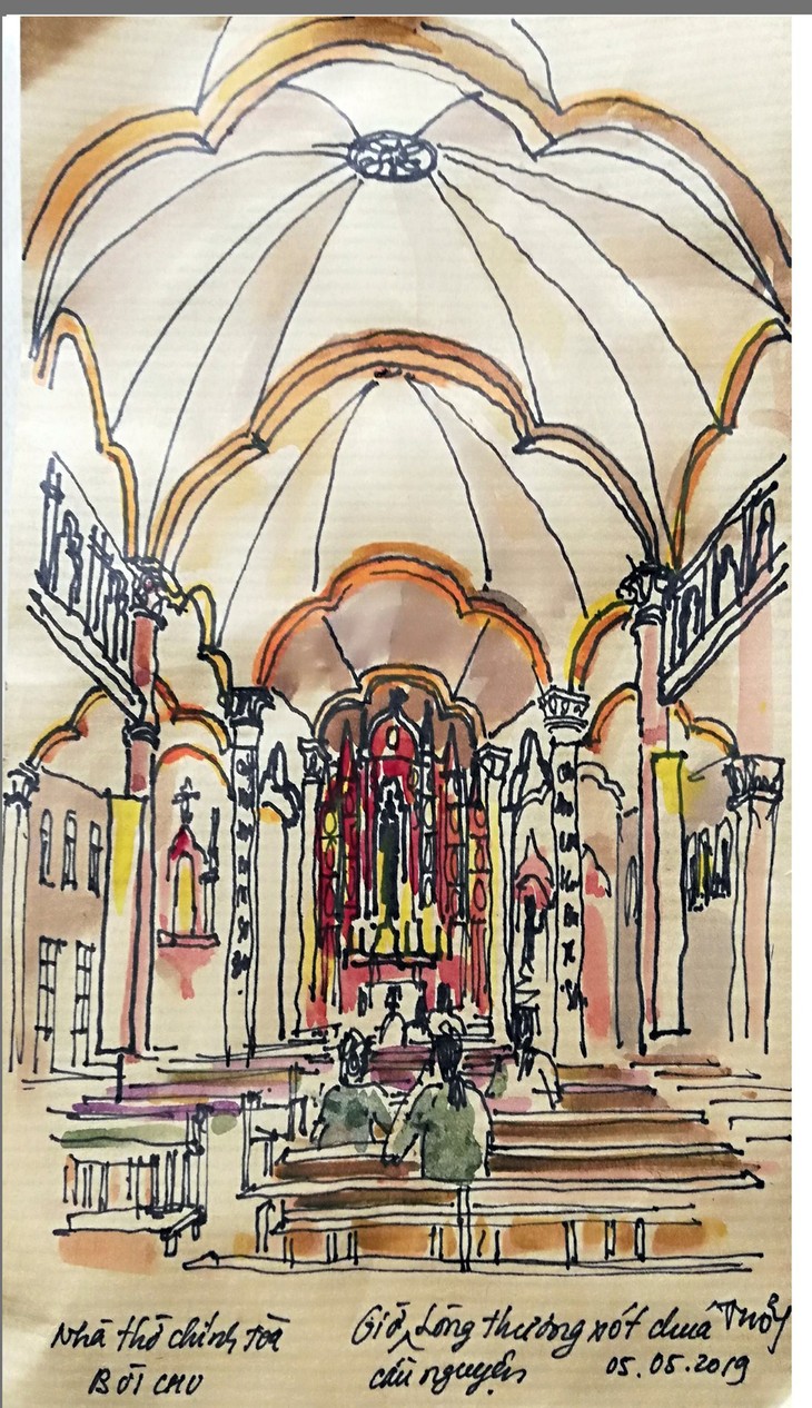 Giáo dân Bùi Chu 'phát hiện' nhà thờ của mình lộng lẫy trên... ký họa - ảnh 5