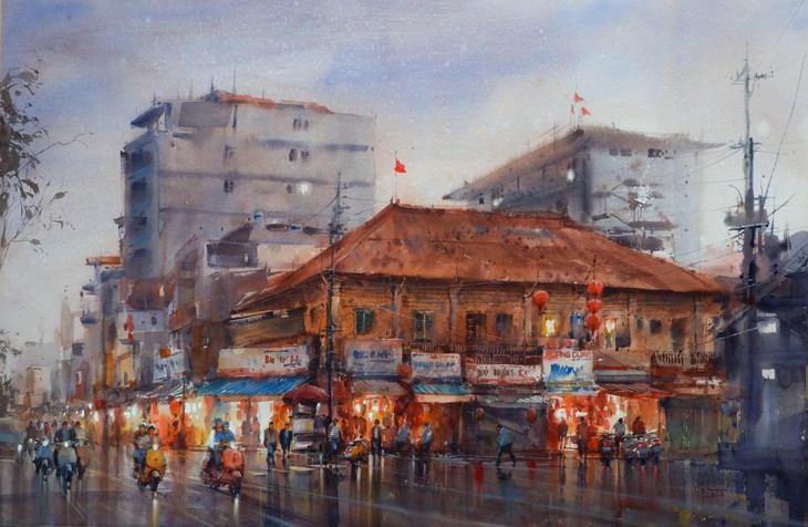 Thành phố Hồ Chí Minh đẹp tráng lệ và nhộn nhịp qua tranh màu nước của Đoàn Quốc  - ảnh 15