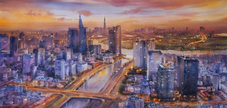 Thành phố Hồ Chí Minh đẹp tráng lệ và nhộn nhịp qua tranh màu nước của Đoàn Quốc  - ảnh 5
