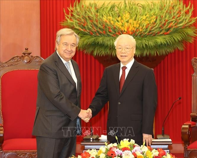 Máximo líder vietnamita recibe al secretario general de la ONU - ảnh 1