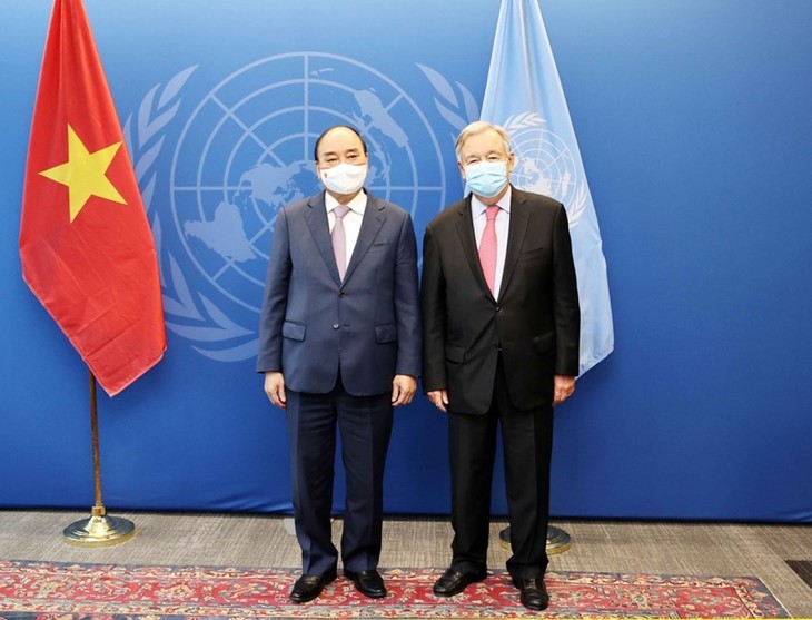 Chủ tịch nước Nguyễn Xuân Phúc hội kiến với Chủ tịch và Tổng thư ký Liên hợp quốc - ảnh 1