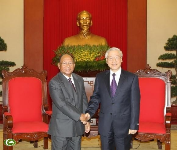 TBT Nguyễn Phú Trọng và CTN Trương Tấn Sang tiếp Chủ tịch Quốc hội Vương quốc Campuchia  - ảnh 1