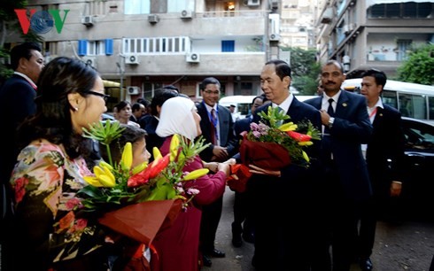 Chủ tịch nước gặp gỡ cán bộ nhân viên Đại sứ quán Việt Nam tại Ai Cập - ảnh 3