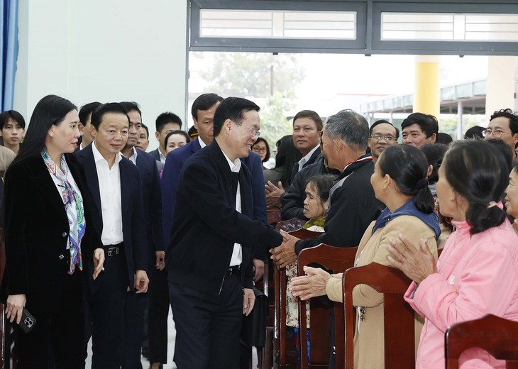 Президент Во Ван Тхыонг посетил общины, ответившие критериям строительства новой деревни в провинции Куангнгай - ảnh 1