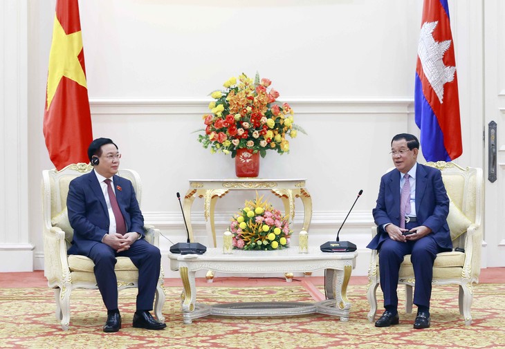 Chủ tịch Quốc hội Vương Đình Huệ chào Quốc vương và hội kiến Chủ tịch Thượng viện Campuchia - ảnh 1