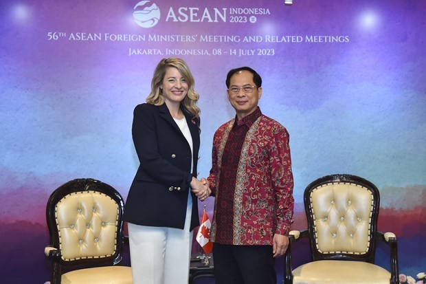 FM meets with foreign counterparts on sidelines of AMM-56 - ảnh 2