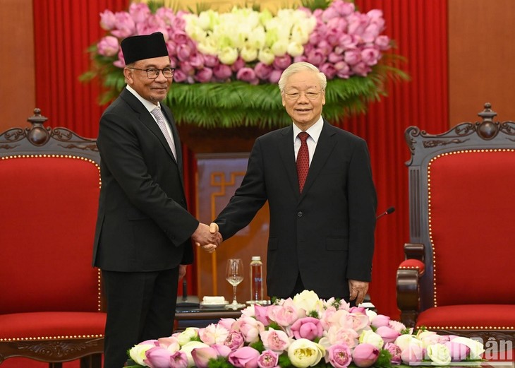 Party leader Nguyen Phu Trong receives Malaysian Prime Minister Anwar Ibrahim - ảnh 1