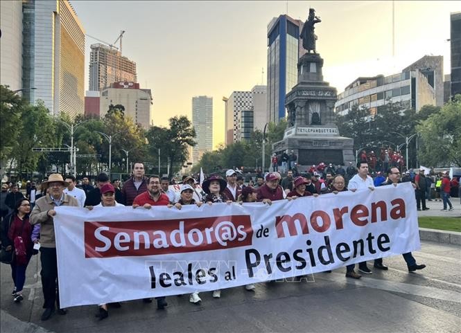 Marcha en la capital mexicana en apoyo al presidente López Obrador y al Morena - ảnh 1
