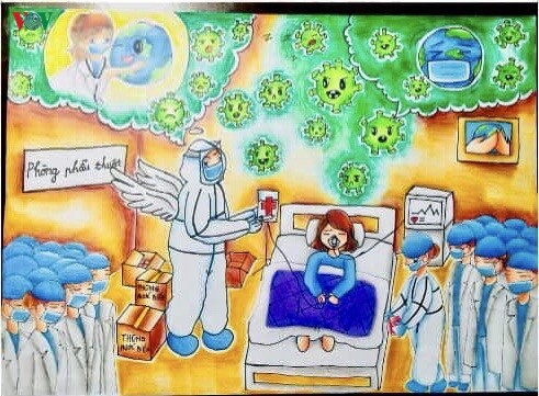 เด็กๆในนครเกิ่นเทอกับภาพวาดในสถานการณ์การแพร่ระบาดของโรคโควิด-19 - ảnh 9