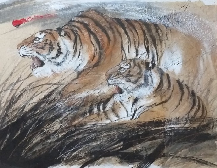 Lively paintings by Nguyen Doan Ninh to usher in Year of the Tiger - ảnh 11