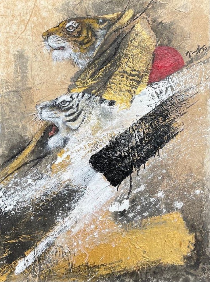 Lively paintings by Nguyen Doan Ninh to usher in Year of the Tiger - ảnh 17
