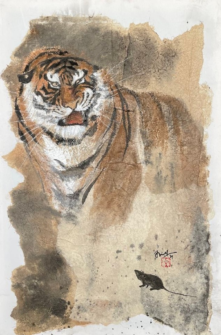 Lively paintings by Nguyen Doan Ninh to usher in Year of the Tiger - ảnh 22