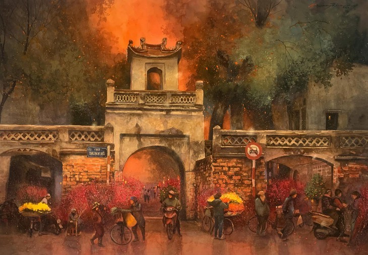 Bewunderung für Bilder des Malers Hoang Phong über Hanoi: Malen mit der Liebe - ảnh 10