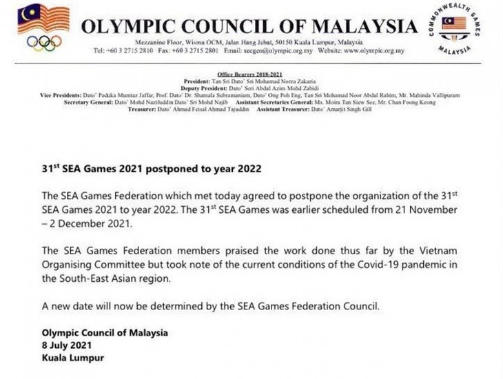 Report des 31es Jeux d’Asie du Sud-Est à 2022 - ảnh 1
