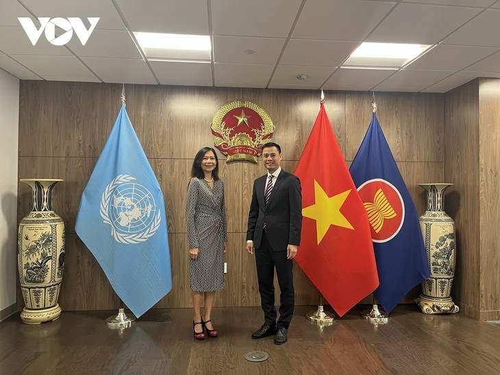 Pauline Tamesis rencontre le représentant en chef du Vietnam auprès de l’ONU - ảnh 1