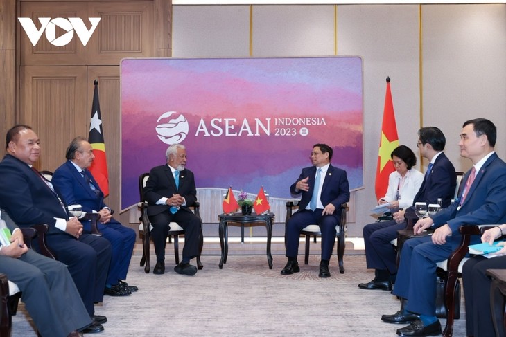 Pham Minh Chinh rencontre le Premier ministre timorais et le président du WEF - ảnh 1