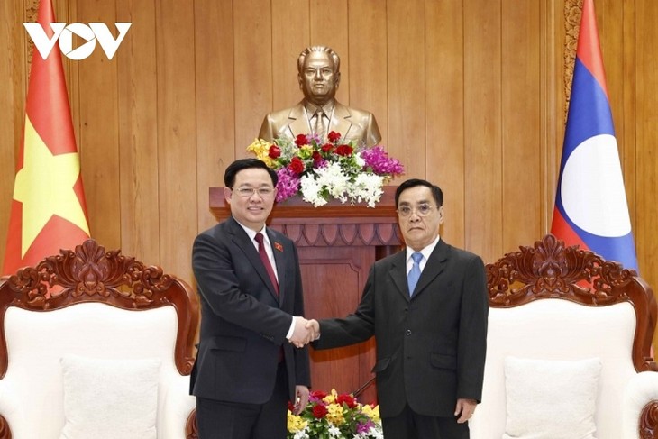 Chủ tịch Quốc hội Vương Đình Huệ gặp nguyên Thủ tướng, nguyên Chủ tịch Quốc hội Lào - ảnh 1