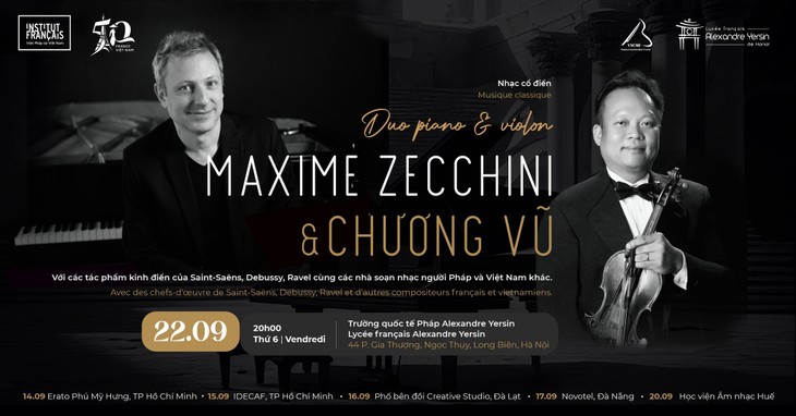 Song tấu piano - violon Maxime Zecchini và Chương Vũ tại Việt Nam nhân kỷ niệm 50 năm quan hệ ngoại giao Pháp - Việt - ảnh 1